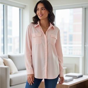 Chico's Powder Pastel Pink Sheer Button down Preppy Shirt Carrier Office M